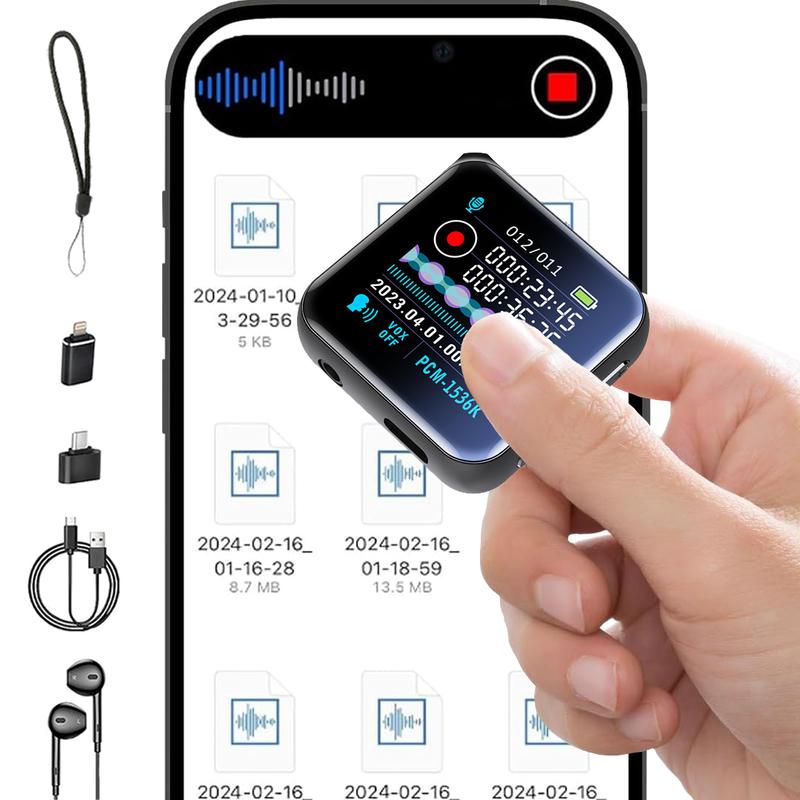 Small smart recorder - USB-C recorder compatible with mobile phones, Android PCs, computers to copy recordings and playback, portable recorder, HD noise reduction, suitable for meetings, interviews, work and study digital voice