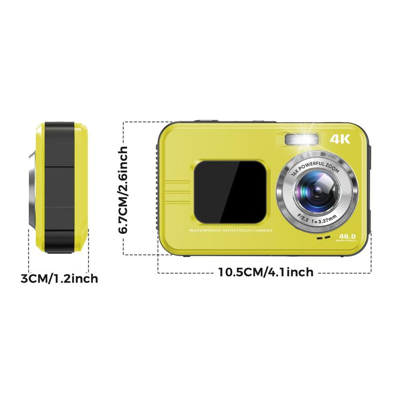 48MP Waterproof Digital Camera, Dual Screen 10ft Auto Focus Waterproof Camera Digital, 4K Video Resolution 16X Digital Zoom Underwater Camera, Vintage Digital Camera, Digital Cameras, Digital Cam, Outdoor Camera