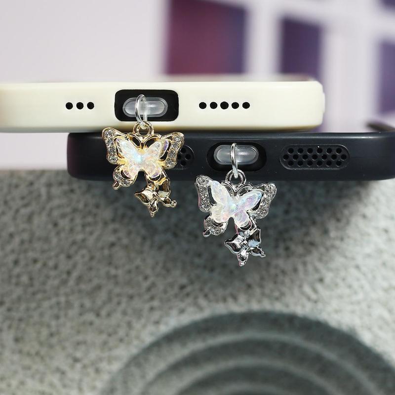 Cute Butterfly Design Phone Dust Plug, Phone Anti Dust Plug, Phone Decoration Accessories for iPhone & Samsung & Type-C, Mobile Phone Accessories