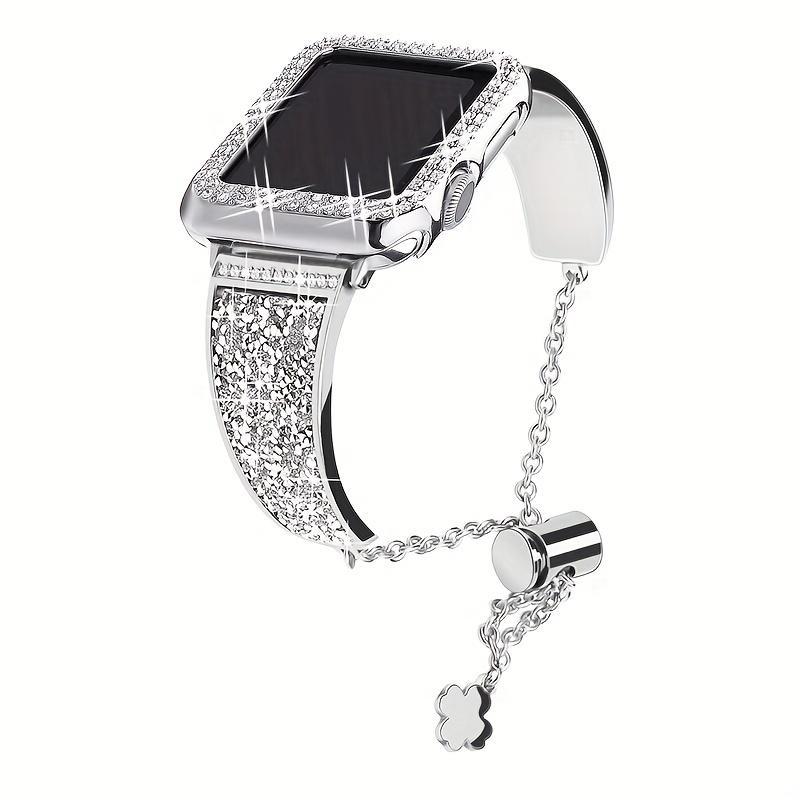 Artificial Rhinestone Watch Band & Watch Case Set, 1 Count Fashionable Watch Band & 1 Watch Case, Smart Watch Accessories for Women & Girls