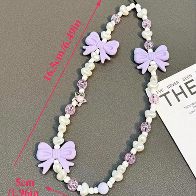 Cute Bowknot Design Beaded Phone Chain, Fashionable Phone Lanyard for Women & Girls, Phone Decoration Accessories for iPhone