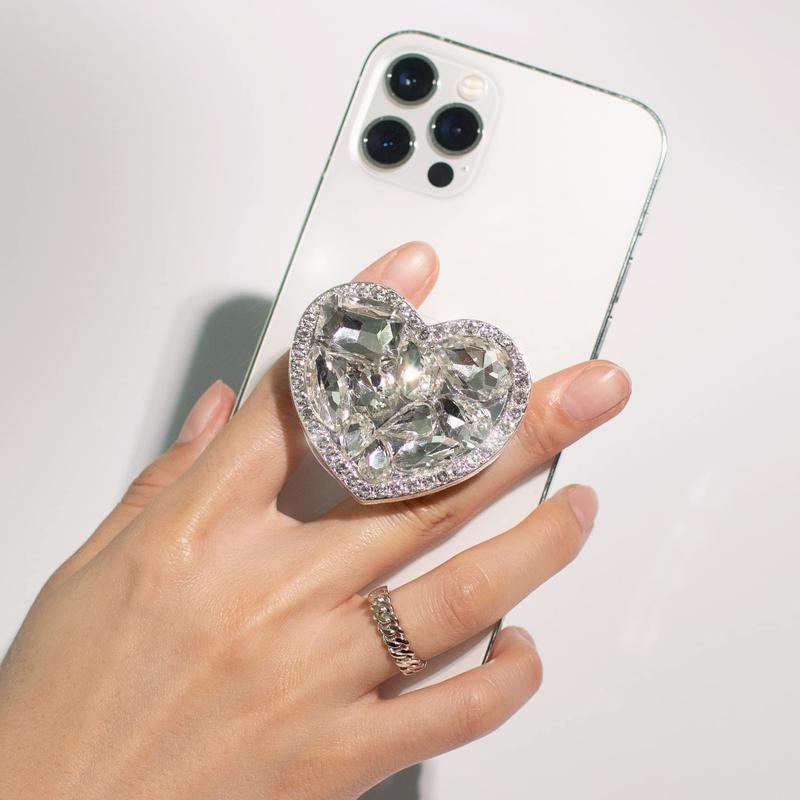 Heart Shaped Rhinestone Decor Phone Holder, Cute Mobile Phone Grip with Expanding Kickstand, Phone Accessories for Women & Girls