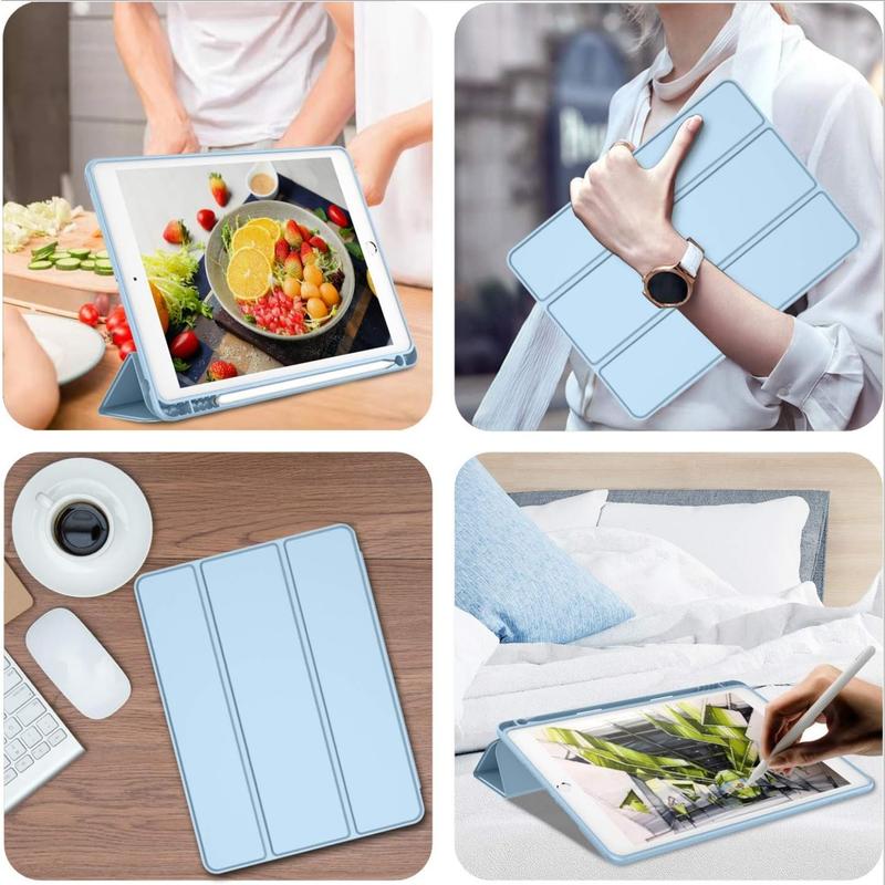 Pad 9th Generation Case 2021 Pad 8th Generation Case 2020 10.2 Inch with Pencil Holder, Pad 7th Gen 2019 Case with Soft  Skin Silicone Back, Auto Wake Sleep Cover (Sky Blue)