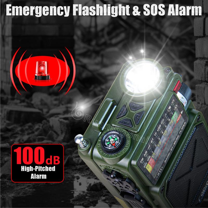 4000mAh Military-Grade NOAA Weather Radio with AM FM WB SW, Bluetooth, Flashlight, SOS Alarm & Solar Power for Hurricane Preparedness & Tactical Outdoor Survival