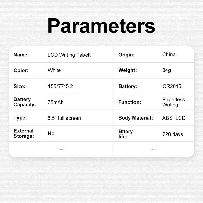 6.5 Inch Double-sided Full LCD Handwriting Board, Writing Tablet with One-Key Clear and Anti-delete Lock, High Resolution LCD Fog Film Handwriting Board ( include CR2016 Battery)