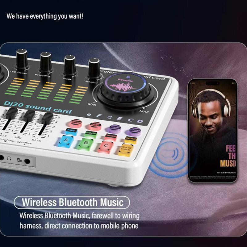 Professional Audio Mixer, Dj20 Live Sound Card and Audio Interface with DJ Mixing Effects and Vocal Changes, Recording Production Studio Equipment, Ideal for Streaming Podcasting Gaming Smartphone