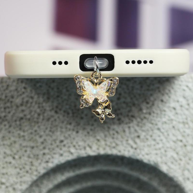 Cute Butterfly Design Phone Dust Plug, Phone Anti Dust Plug, Phone Decoration Accessories for iPhone & Samsung & Type-C, Mobile Phone Accessories