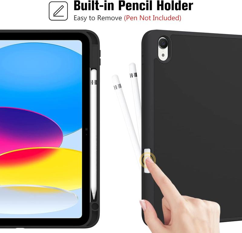 for iPad 10th Generation Case with Pencil Holder, iPad Case 10th Gen (2022 Model) 10.9 Inch iPad 10 Case, 10th Gen iPad Cases Cover with Pen Holder for iPad 10th Generation -Black