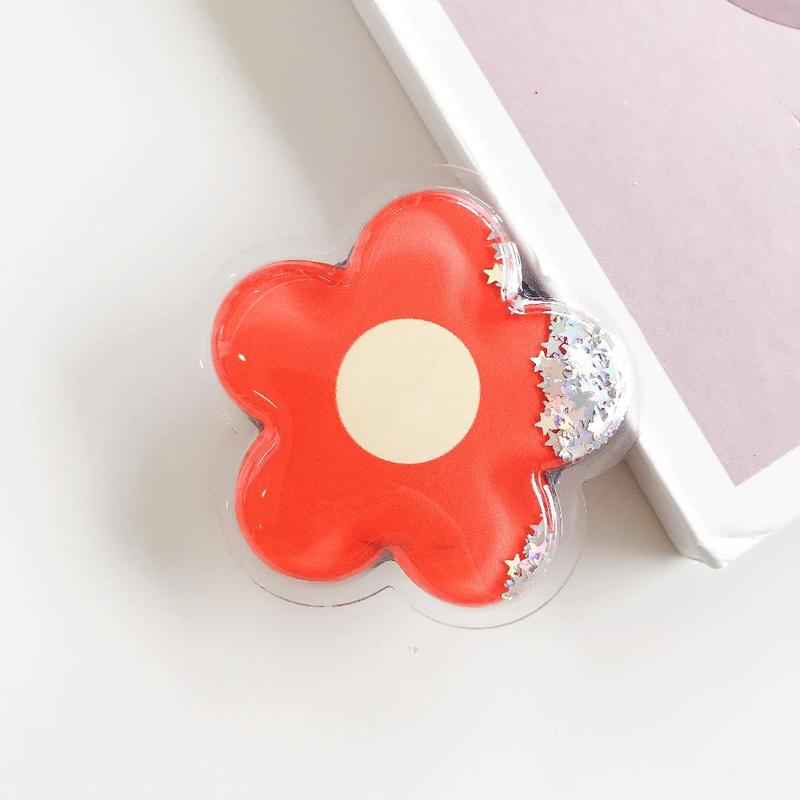 Cute Flower Design Phone Grip, Cartoon Quicksand Grip Phone Expanding Holder, Telescopic Finger Ring Holder, Universal Mobile Phone Stand