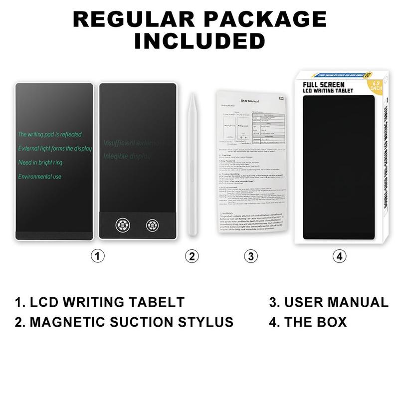 6.5 Inch Double-sided Full LCD Handwriting Board, Writing Tablet with One-Key Clear and Anti-delete Lock, High Resolution LCD Fog Film Handwriting Board ( include CR2016 Battery)