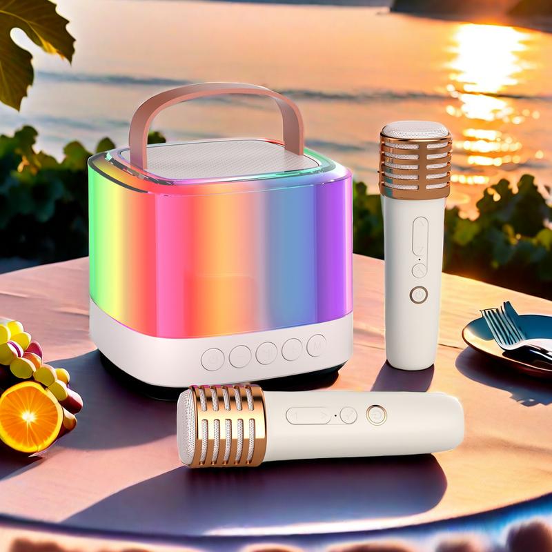 2024 new portable karaoke, Bluetooth dual microphone super sound, wireless free singing non-stop. The mini body has great energy, and the colorful lights flicker to add childlike fun Card Card Compact Digital Mobile Smartphone Audio Rechargeable Birthday