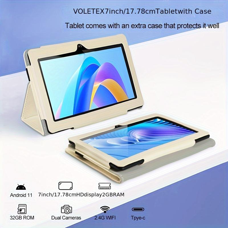 7 Inch Tablet 2GB RAM 32GB ROM For Android 11 Tablet PC With Quad Core Processor, HD IPS Display, Dual Camera, WiFi, Tablet With Case