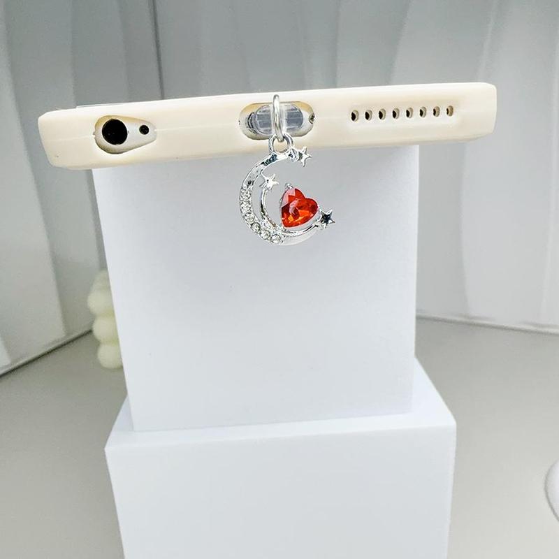 Moon & Star Design Phone Charging Port Dust Plug, Rhinestone Decor Phone Charging Port Dust Plug, Phone Accessories