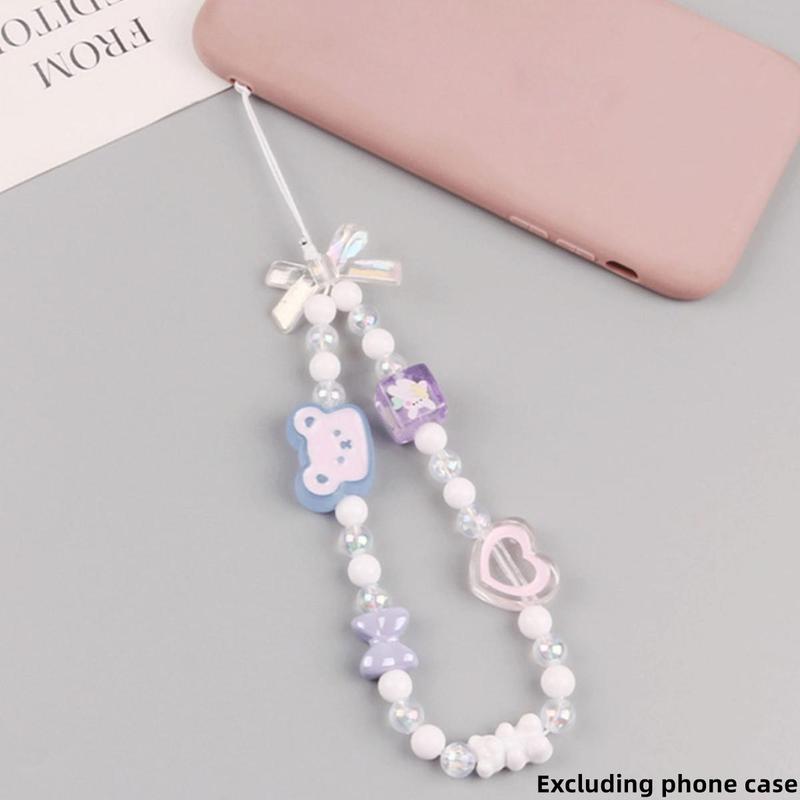 Cute Bear & Heart & Bowknot Design Beaded Phone Chain, Short Phone Decorative Lanyard, Convenient Phone Strap for Women & Girls