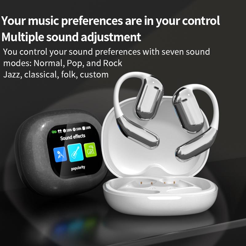 Touch screen OWS open ear earbuds Bluetooth 5.4 IPX5 waterproof 40H play time headset HIFI sound Fullcolor display Headphones with charging case Light-weight sports ANC noise reduction Audio Electronic ows headphone