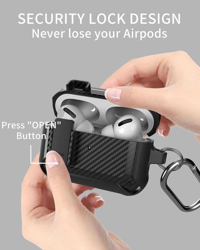 for Airpods Pro 2 1 Gen Case Cover with Lock (2019 2022 2023), Rugged Locking Case for Airpod Pro 2nd 1st Generation Shockproof Armor Protective  for  iPod Pro, Black