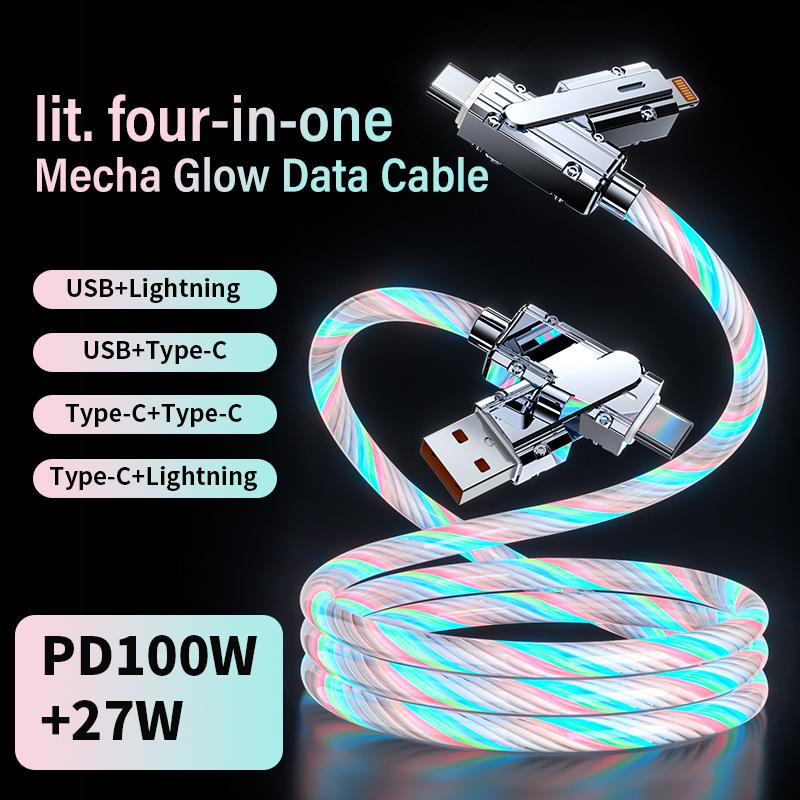 100W 4-in-1 USB C Cable,  USB A + TYPE C + Lightning, Multi-functional Aluminum Alloy, Compatible