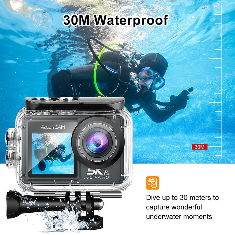 5K 30FPS 50MP EIS Anti-Shake Sports Camera (1 Count), Waterproof Camera with Remote Control, Portable 4K Handheld Camera for Travel