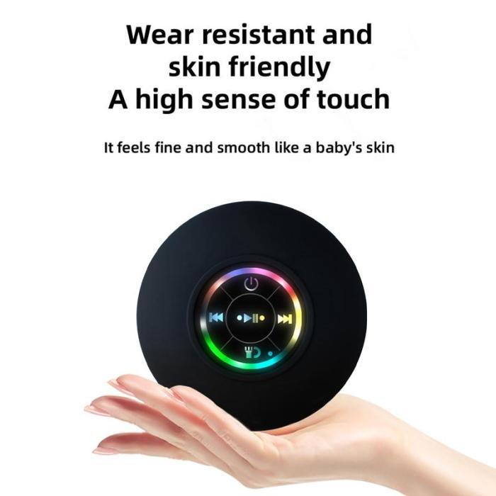 Mini Bluetooth Shower Speaker with LED light, Portable IPX4 Waterproof, Hands-Free Speakerphone. Rechargeable Using Micro USB, Wireless Stereo for Beach, Shower & Home Audio Button