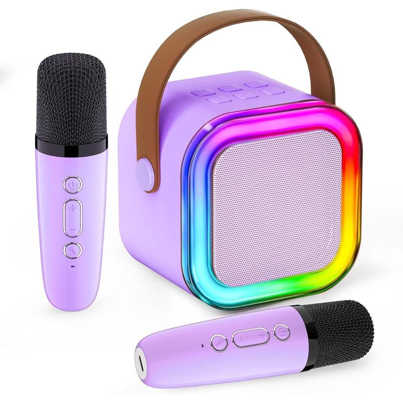 Mini Karaoke Machine for Kids, Christmas Birthday Gifts for Girls Boys Toy 4, 5, 6, 7, 8, 9, 10, 12+, Portable Bluetooth Speaker with 2 Wireless Mics, Karafun Premium Songs for All Ages(Purple)