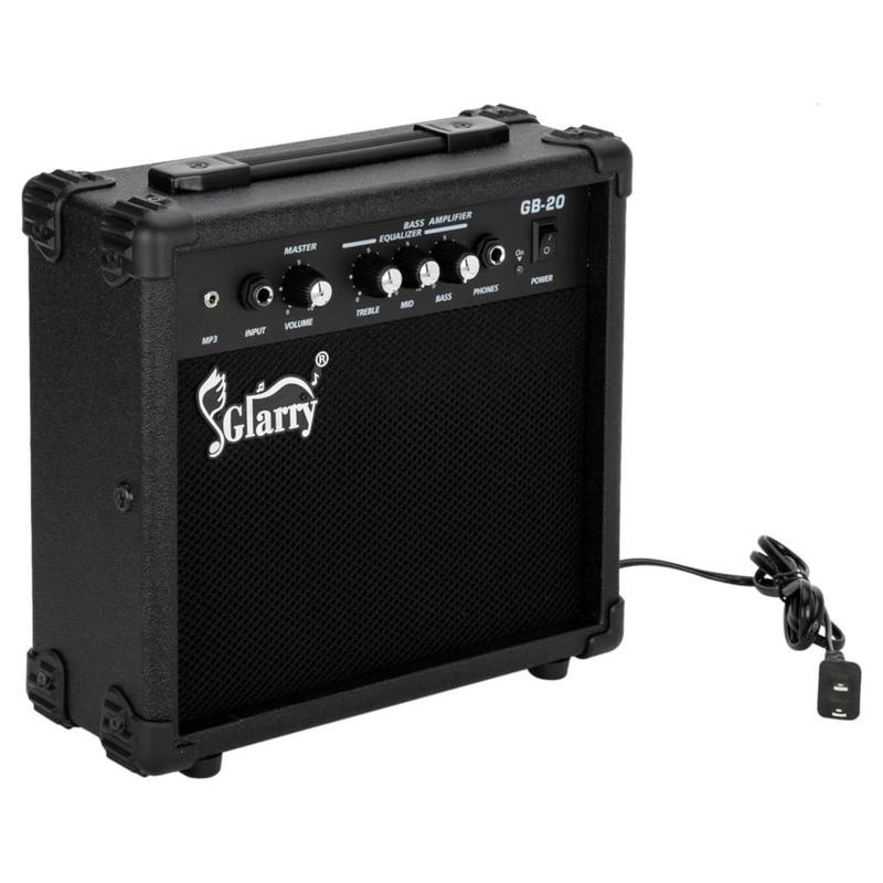 Glarry Electric Bass Combo Amp, Portable Amp with Headphone MP3 Input, 20W Practice Bass Guitar Amplifier Speaker Accessories with Bass, Volume, Treble, and Middle Controls Audio Noise Plastic Protection Socket Watts Smartphone