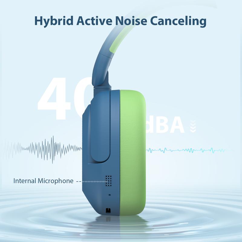 iClever BTH20 Active Noise Cancelling Headphones,60H Play Time,80dBA Volume Limit, Comfortable Fit, Bluetooth 5.4,Award-Winning Over ear headphones wireless AUX Cord for Travel