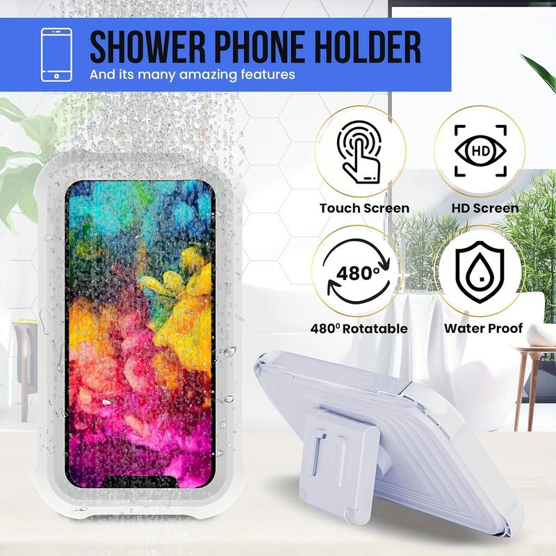 360° Rotatable Shower Phone Holder - Waterproof, Anti-Fog, High Sensitivity, Touchable, Angle Adjustable - White Shower Phone Mount with Clear View