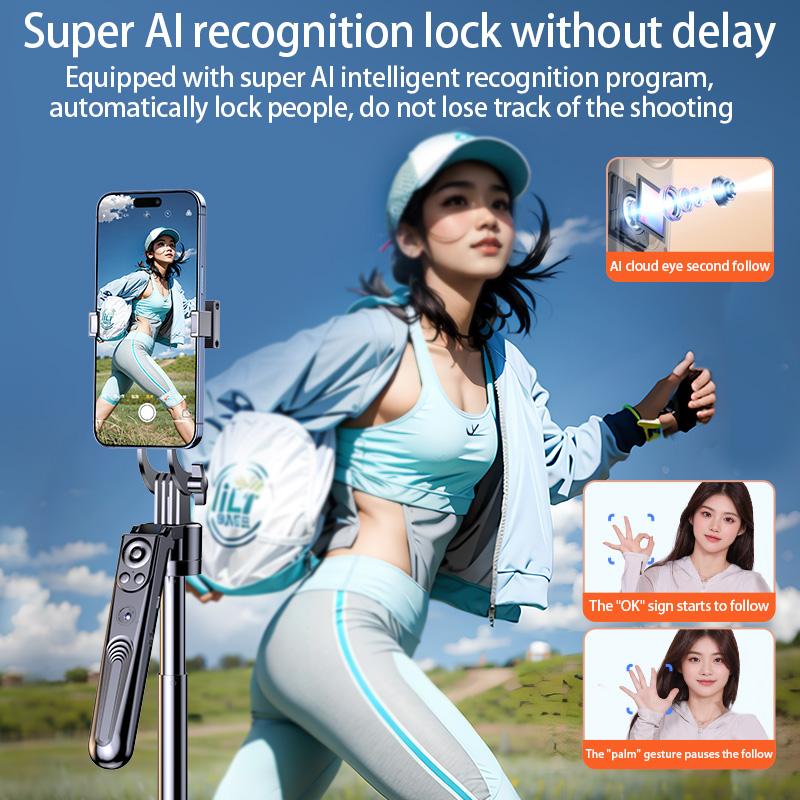 New upgraded 4-axis anti-shake design, face recognition selfie stick mobile phone holder with remote control, suitable for iPhone  Accessories Android