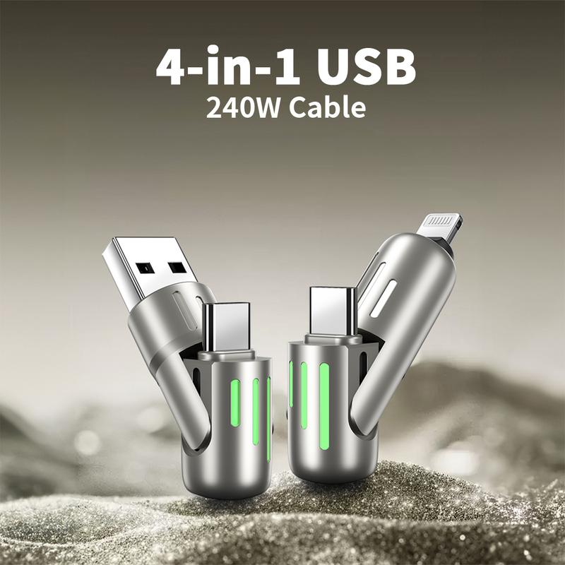 wanyted  4 in 1 USB Charging Cable (+ Free Storage Box) Fast Charging MAX 240W USB A+ TYPE C+ Lightning Multi-function Aluminum Alloy 240W for iPhone 15 14 Samsung Galaxy, Android Phones and Tablets iPad Pro