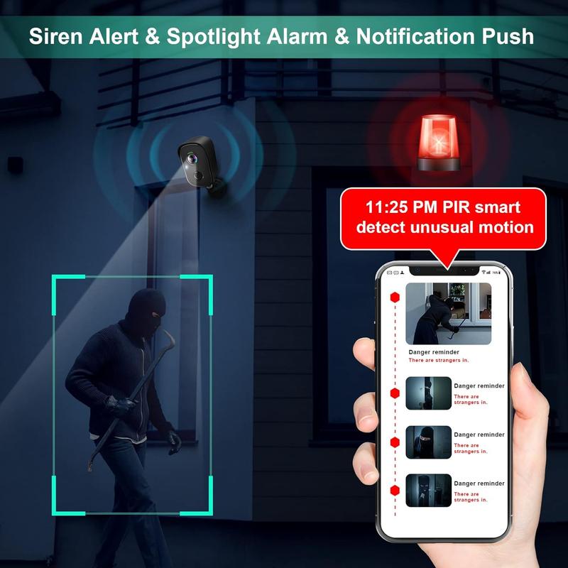 Security Cameras Wireless Outdoor, 2K Battery Powered AI Motion Detection Spotlight Siren Alarm WiFi Surveillance Indoor Home Camera, Color Night Vision, 2-Way Talk, Waterproof, Cloud SD Storage