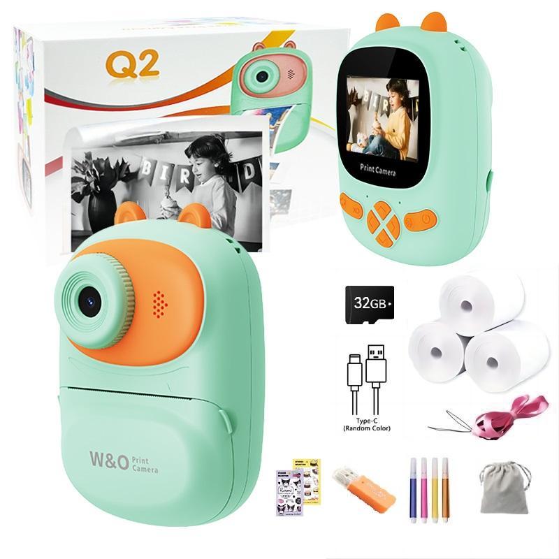 Instant Camera for Kid, Thermal Printing, HD Color Screen, 32GB Memory, USB Rechargeable, Fast Photo Printing, Toy camera, For All Ages Card Christmas Gift