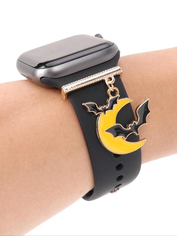 Moon & Bat Design Watch Band Charm, Compatible With Apple Galaxy Huawei Watch Band, Halloween Themed Watch Band Charm, Alloy Watch Accessories for Gift