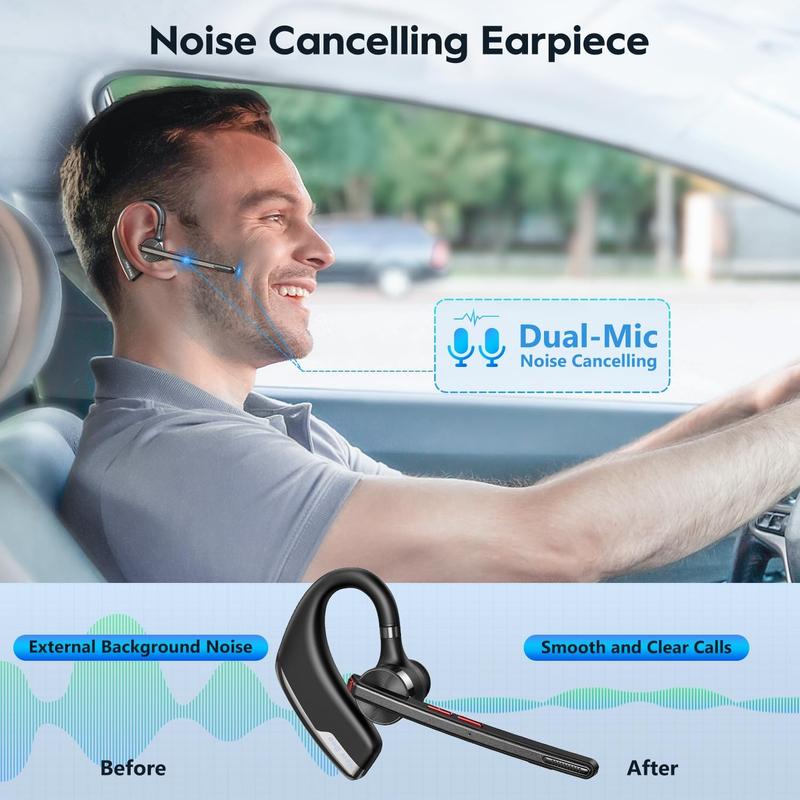 New bee Bluetooth Trucker Headset, Wireless Bluetooth Earpiece for Cellphone with 500mah Charging Case 80h Playtime V5.2 Dual Mic Noise Cancelling Hands-Free Earphones for Office Driver Audio Headphones Earbud Electronic Chargeable