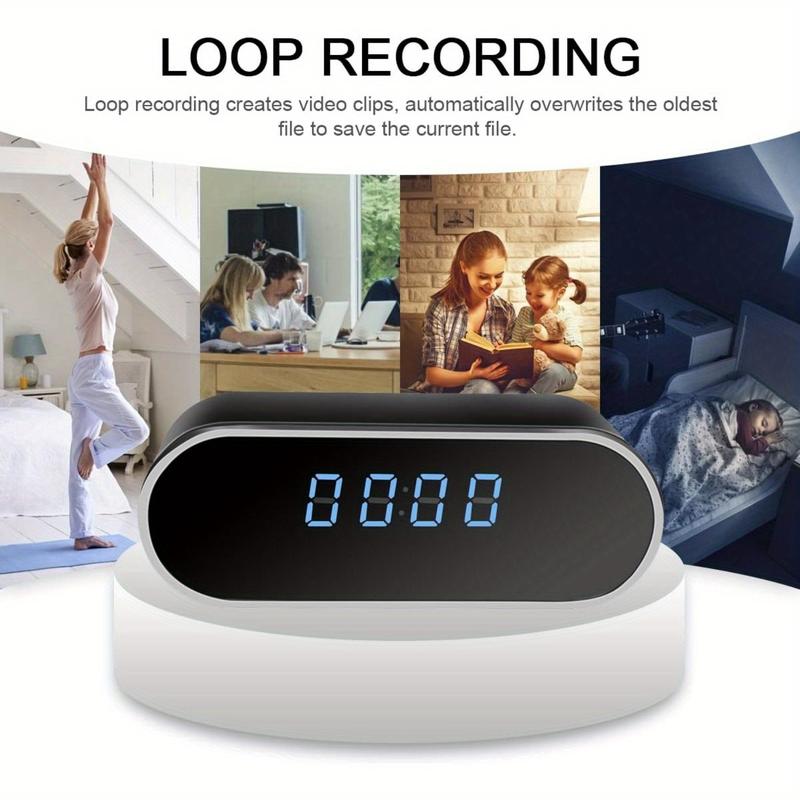 Camera Clock, HD 1080P WiFi Alarm Clock Camera with Night Vision  Motion Detection  Loop Recording, Wireless Security Nanny Cam for Home and Office-Support iOS  Android No Audio