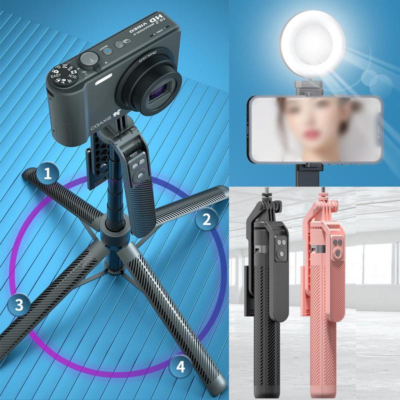 Wireless Selfie Stick with Fill Light, Multifunctional Wireless Selfie Stick with Remote Control, Portable Phone Stand for Live Streaming, Vlogging & Photography