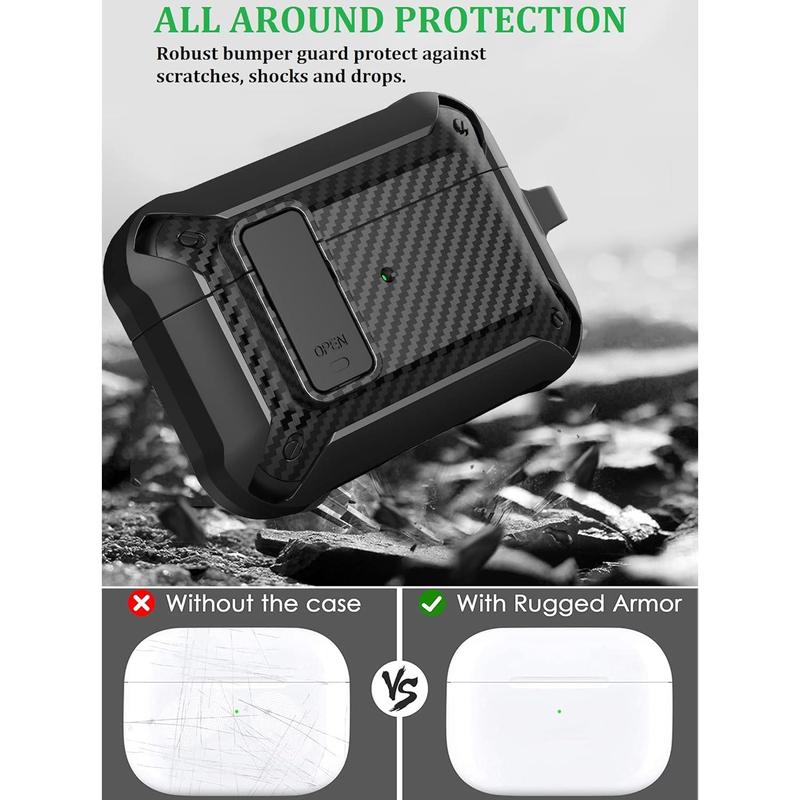 for Airpods Pro 2 1 Gen Case Cover with Lock (2019 2022 2023), Rugged Locking Case for Airpod Pro 2nd 1st Generation Shockproof Armor Protective  for  iPod Pro, Black