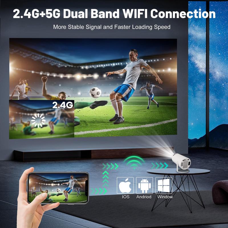 Mini Portable Projector,Bluetooth  Wifi6+5G,Android 11.0, 35-130’’ Display, Auto Keystone Correction,180° Flip,Screen Mirror,Lcd 720P, Build-in speaker, Home Cinema, With Android iOS Windows TV  HDMI USB Audio 3.5 projector