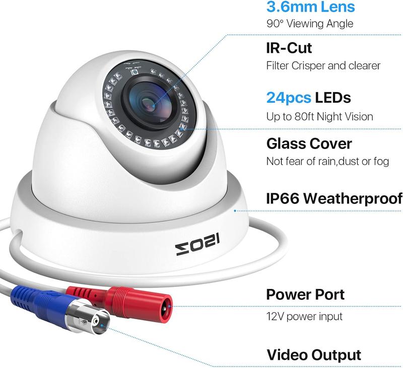 ZOSI 4 Pack 1080P 1920TVL HD-TVI Dome Security Cameras,Night Vision,2MP Indoor Outdoor Home Surveillance CCTV Camera for 1080P 5MP 4K TVI Analog DVR White CCTV Cameras Car camera