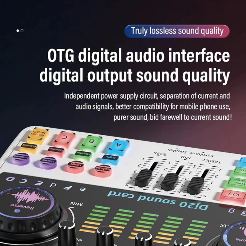 Professional Audio Mixer, Dj20 Live Sound Card and Audio Interface with DJ Mixing Effects and Vocal Changes, Recording Production Studio Equipment, Ideal for Streaming Podcasting Gaming Smartphone