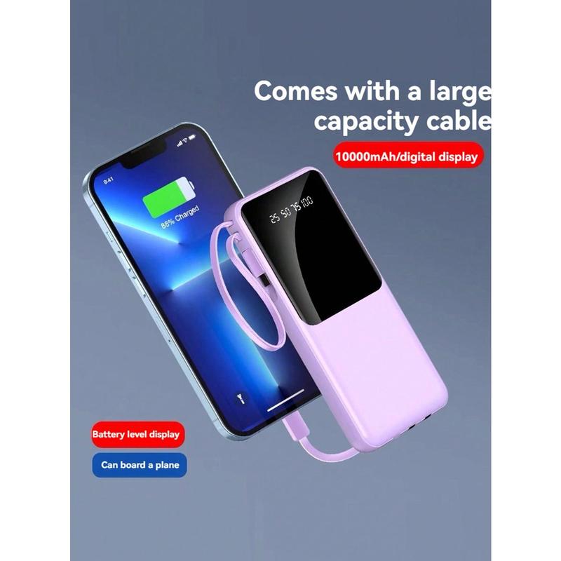 Portable Charger Built in Cables, Portable Charger with Cords Wires Slim 10000mAh Travel Battery Pack,  LED Display External Battery Pack Phone Charger,Fast Charging Power Bank for Samsung Google Pixel LG Moto iPhone iPad