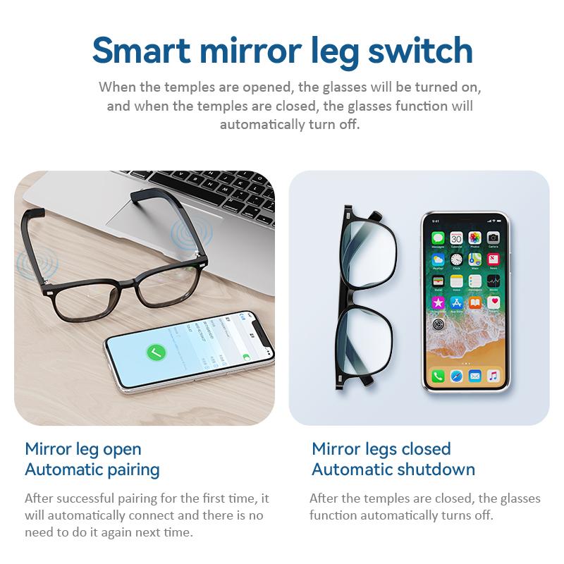 New magnetic smart glasses replaceable lenses, lightweight, one second instant connection Bluetooth connection touch playback, easy to operate