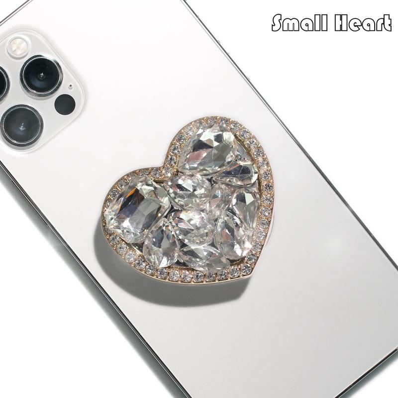 Heart Shaped Rhinestone Decor Phone Holder, Cute Mobile Phone Grip with Expanding Kickstand, Phone Accessories for Women & Girls