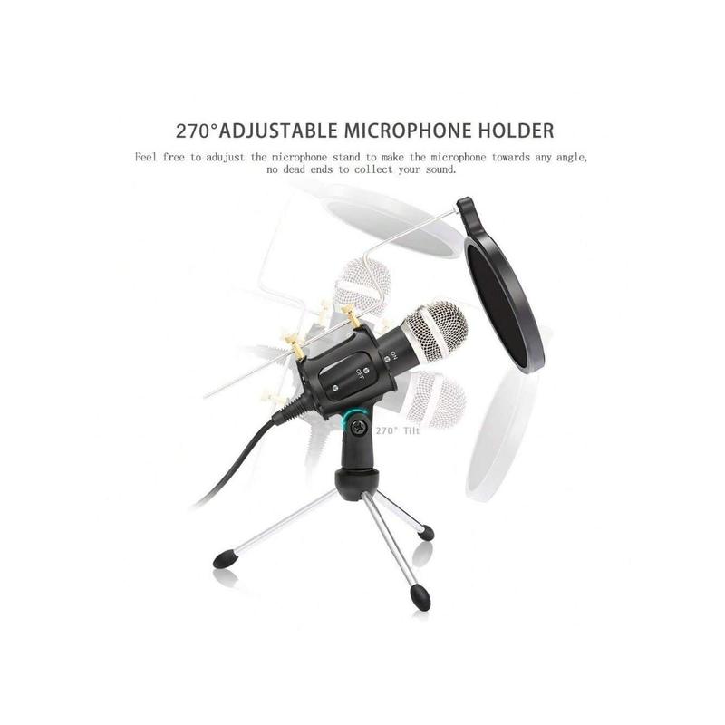 Condenser Microphone Recording 3.5mm Interface Plug&Play Live Karaoke Video Conference for PC Computer Gaming with Adjustable Mount Holder Gifts for Adults