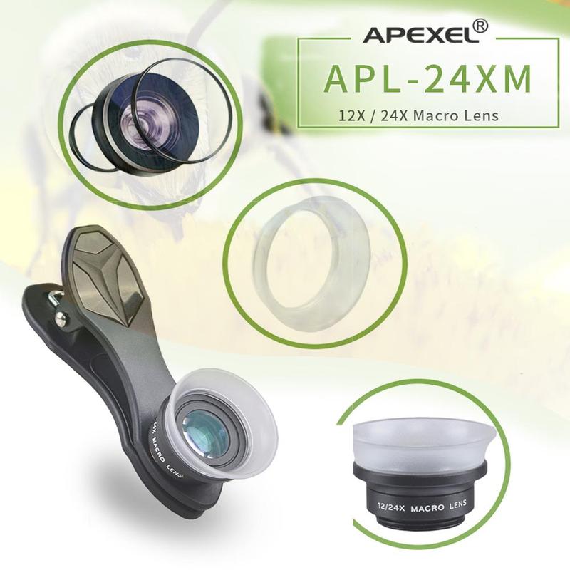 APEXEL 2 in 1 Phone Lens Kit, 12x Micro Lens & 24x Super Micro Lens Kit, Mobile Phone Lens Attachment for iPhone Samsung Xiaomi Phones