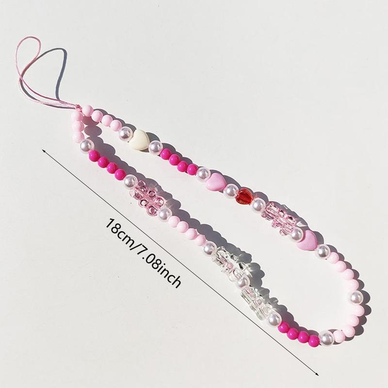 Fashion Cute Peach Heart & Bear Shape Mobile Phone Strap, Resin Beaded Cell Phone Chain For Women & Girls