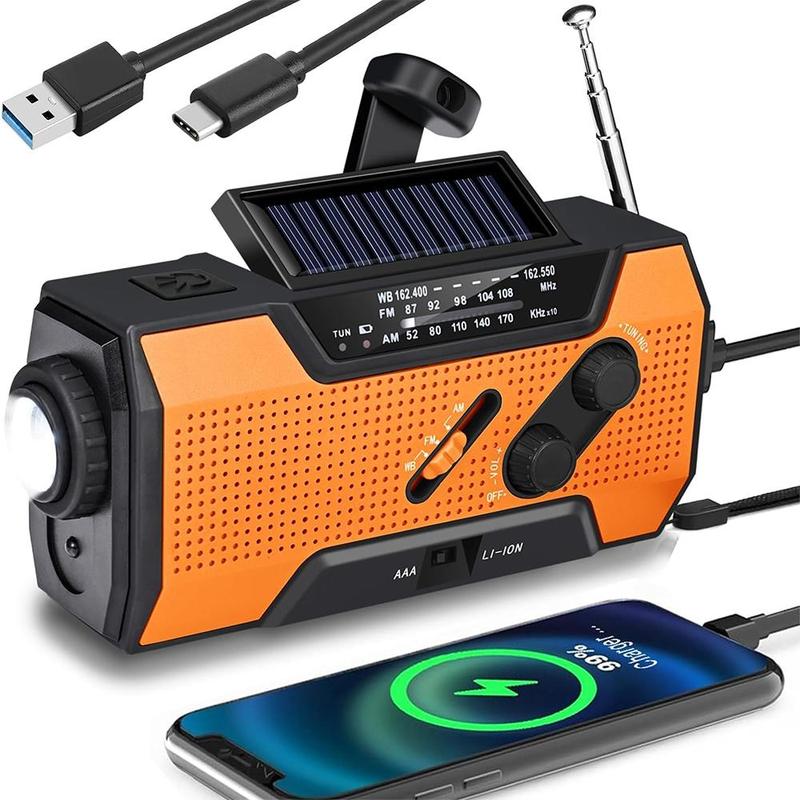 Solar Powered Radio, Multifunctional Emergency Weather Radio with Power Bank Function, AM FM NOAA Radio with LED Flashlights & Reading Lamp & SOS Alarm