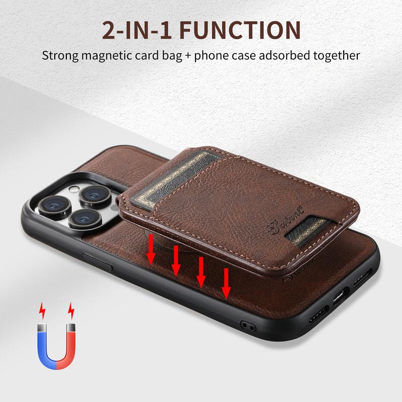 1 SET 2in1 Removable Leather Card Wallet Magsafe Phone Case, Magnetic Card Slot Detachable Phone Cover For iPhone 15 Pro Max Phone case 14 13 12 Pro MAX, Flip Stand Case Cover Waterproof Cow Hide i phone flip black