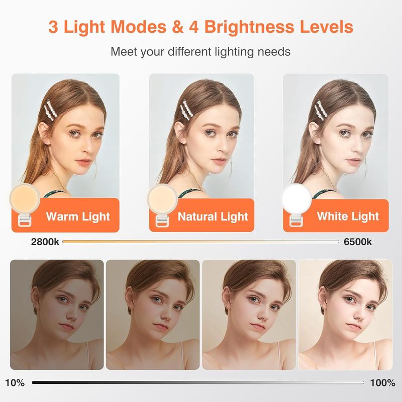 Selfie Light,  Full-Screen Rechargeable Clip on Ring Light with 3 Modes for Phone, Laptop, Tablet, 10X Brighter Soft Phone Light for Selfies, Live Streaming, Video Conference