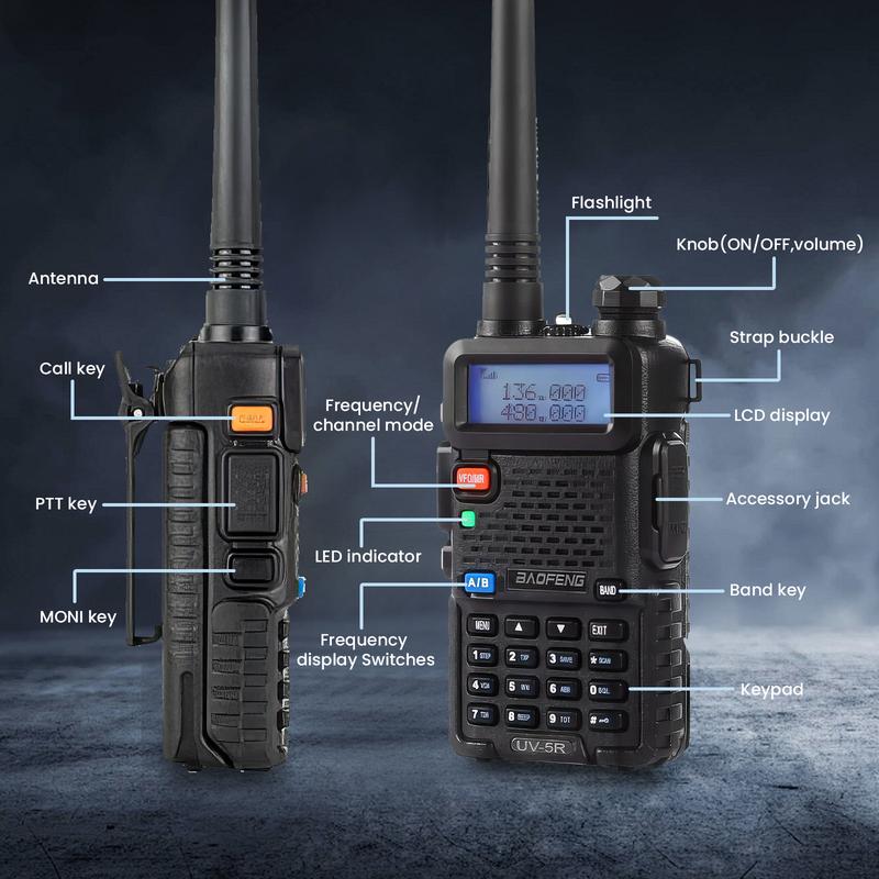 BAOFENG UV-5R Ham Radio Long Range UV5R Two Way Radio Dual Band 144-148 420-450Mhz Walkie Talkie Handheld Rechargeable High Power 1800mAh Li-ion Battery and Earpiece for Hunting Survival Gear, Audio & Video Product(Black, Full Kits)