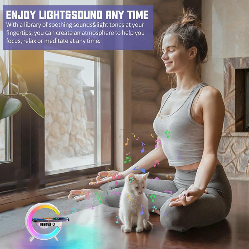 RGB Night Light Lamp Multifunctional Wireless Audio Speaker, Multifunctional Wireless Speaker with Alarm Clock, Rechargeable Speaker, Wireless Charger Station for Smartphone